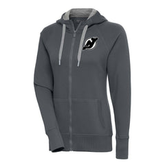 NHL Charcoal New Jersey Devils Antigua Women's Metallic Logo Victory Full-Zip Hoodie