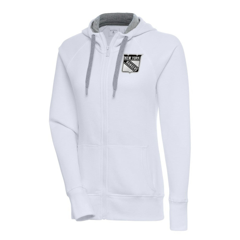 NHL White New York Rangers Antigua Women's Metallic Logo Victory Full-Zip Hoodie
