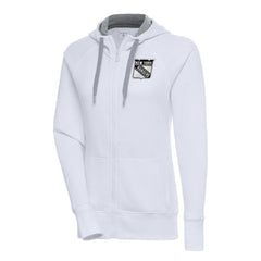 NHL White New York Rangers Antigua Women's Metallic Logo Victory Full-Zip Hoodie