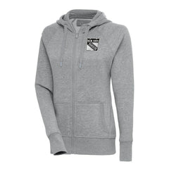 NHL Heather Gray New York Rangers Antigua Women's Metallic Logo Victory Full-Zip Hoodie