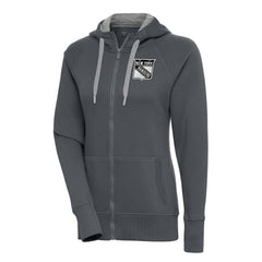 NHL Charcoal New York Rangers Antigua Women's Metallic Logo Victory Full-Zip Hoodie