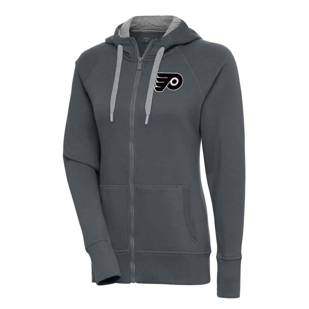 NHL Charcoal Philadelphia Flyers Antigua Women's Metallic Logo Victory Full-Zip Hoodie