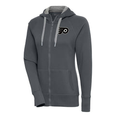 NHL Charcoal Philadelphia Flyers Antigua Women's Metallic Logo Victory Full-Zip Hoodie