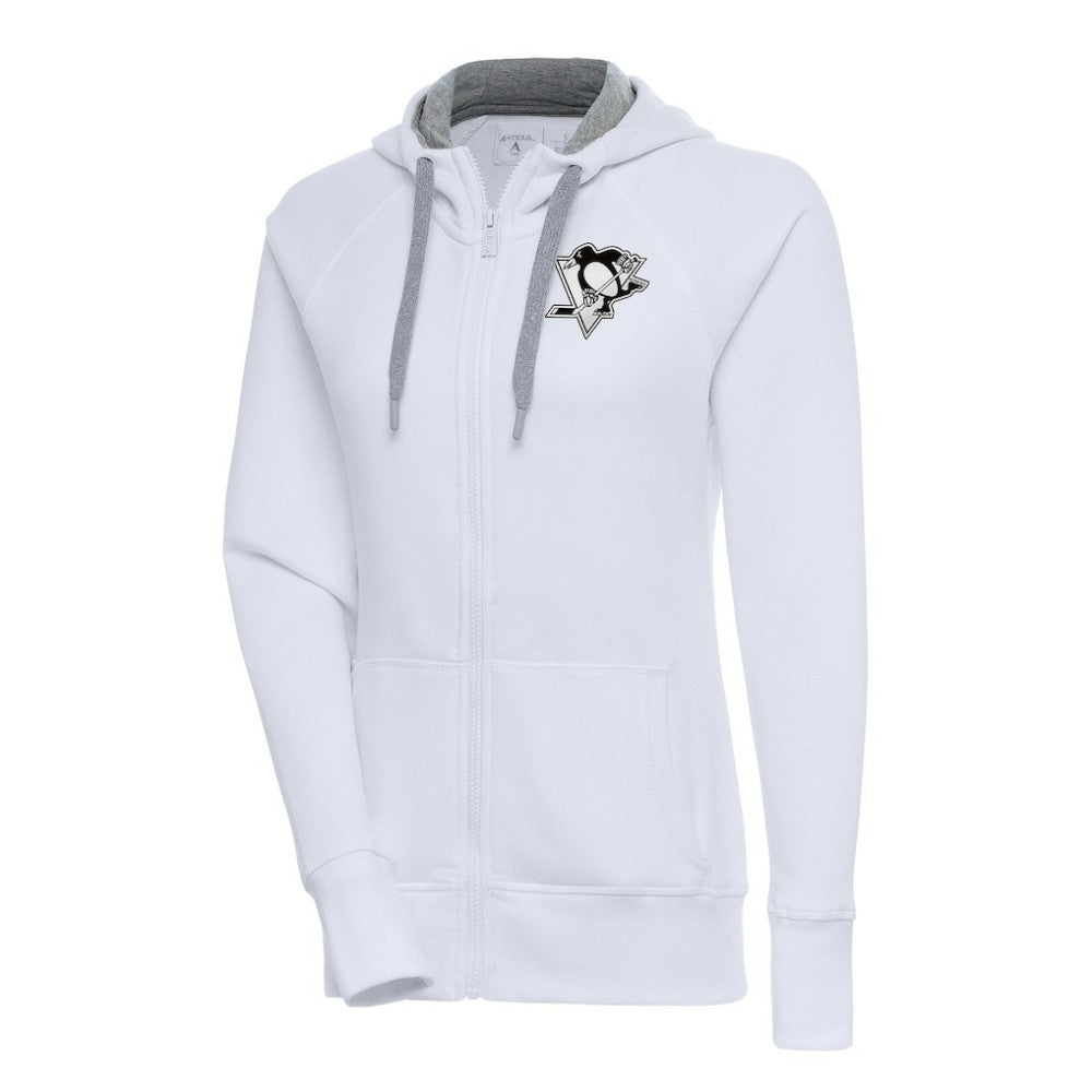 NHL White Pittsburgh Penguins Antigua Women's Metallic Logo Victory Full-Zip Hoodie