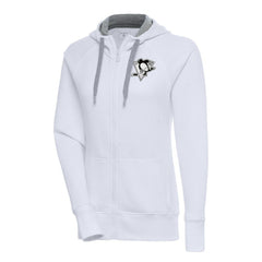 NHL White Pittsburgh Penguins Antigua Women's Metallic Logo Victory Full-Zip Hoodie