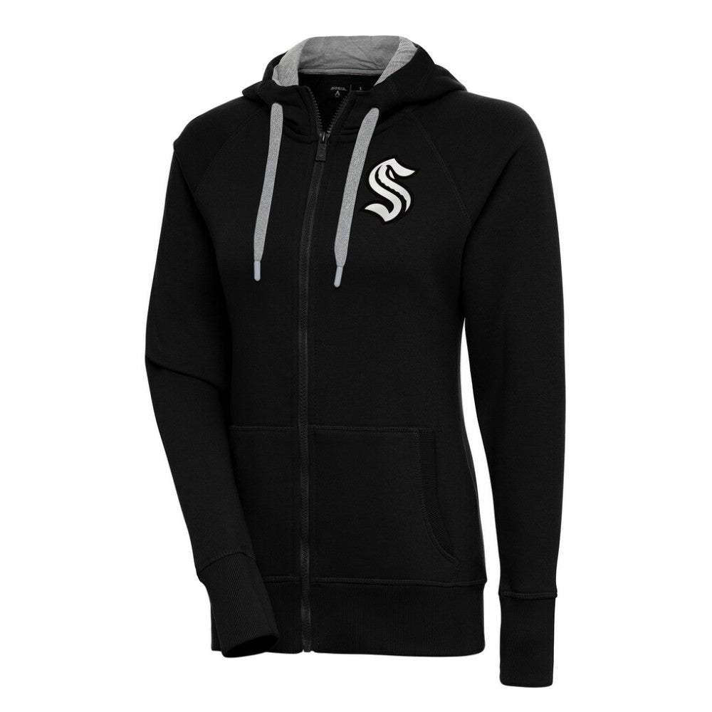 NHL Black Seattle Kraken Antigua Women's Metallic Logo Victory Full-Zip Hoodie