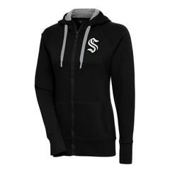 NHL Black Seattle Kraken Antigua Women's Metallic Logo Victory Full-Zip Hoodie