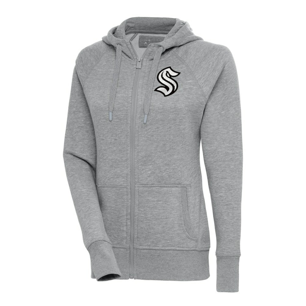 NHL Heather Gray Seattle Kraken Antigua Women's Metallic Logo Victory Full-Zip Hoodie