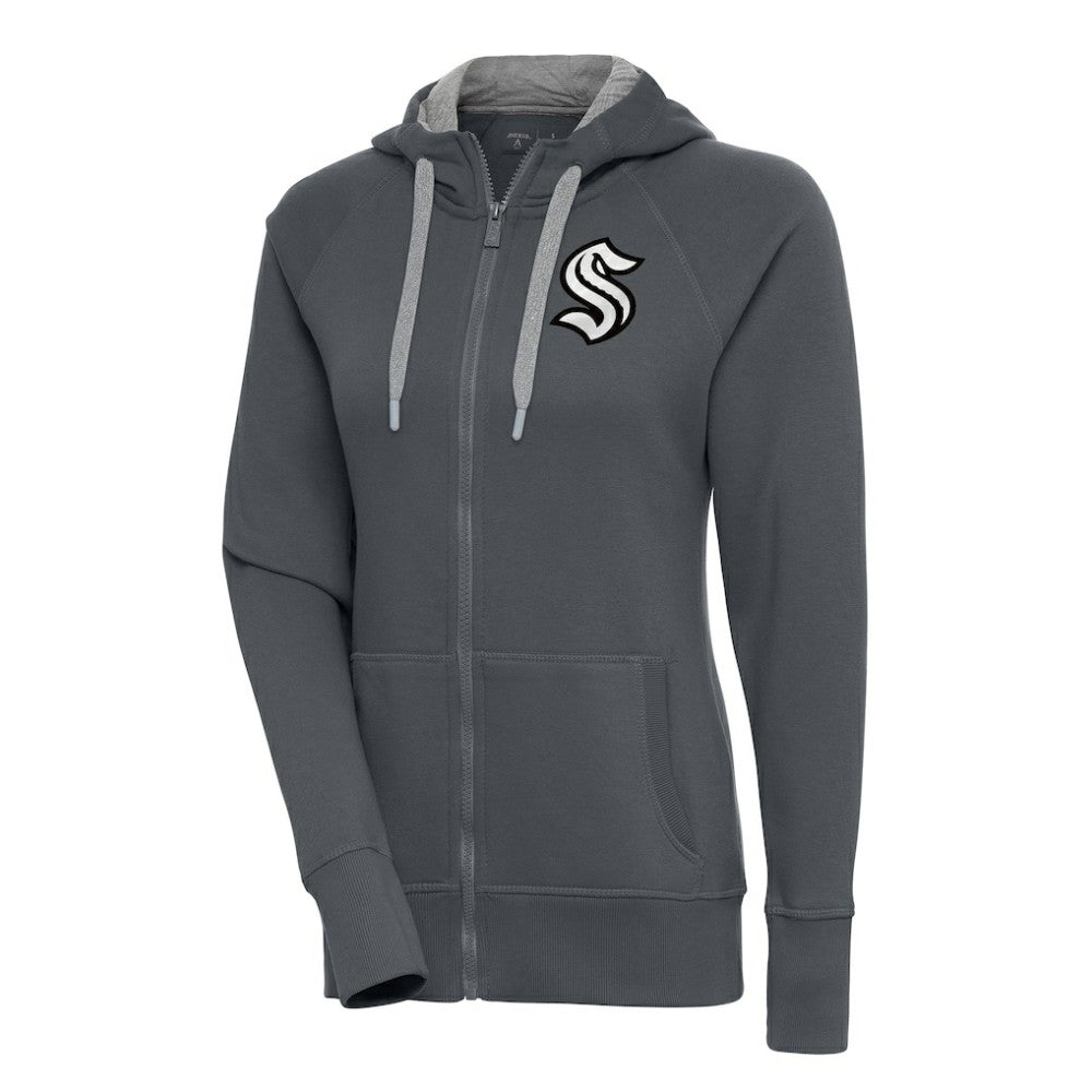 NHL Charcoal Seattle Kraken Antigua Women's Metallic Logo Victory Full-Zip Hoodie