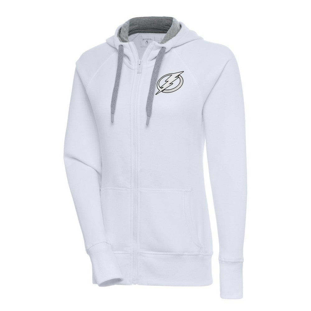 NHL White Tampa Bay Lightning Antigua Women's Metallic Logo Victory Full-Zip Hoodie