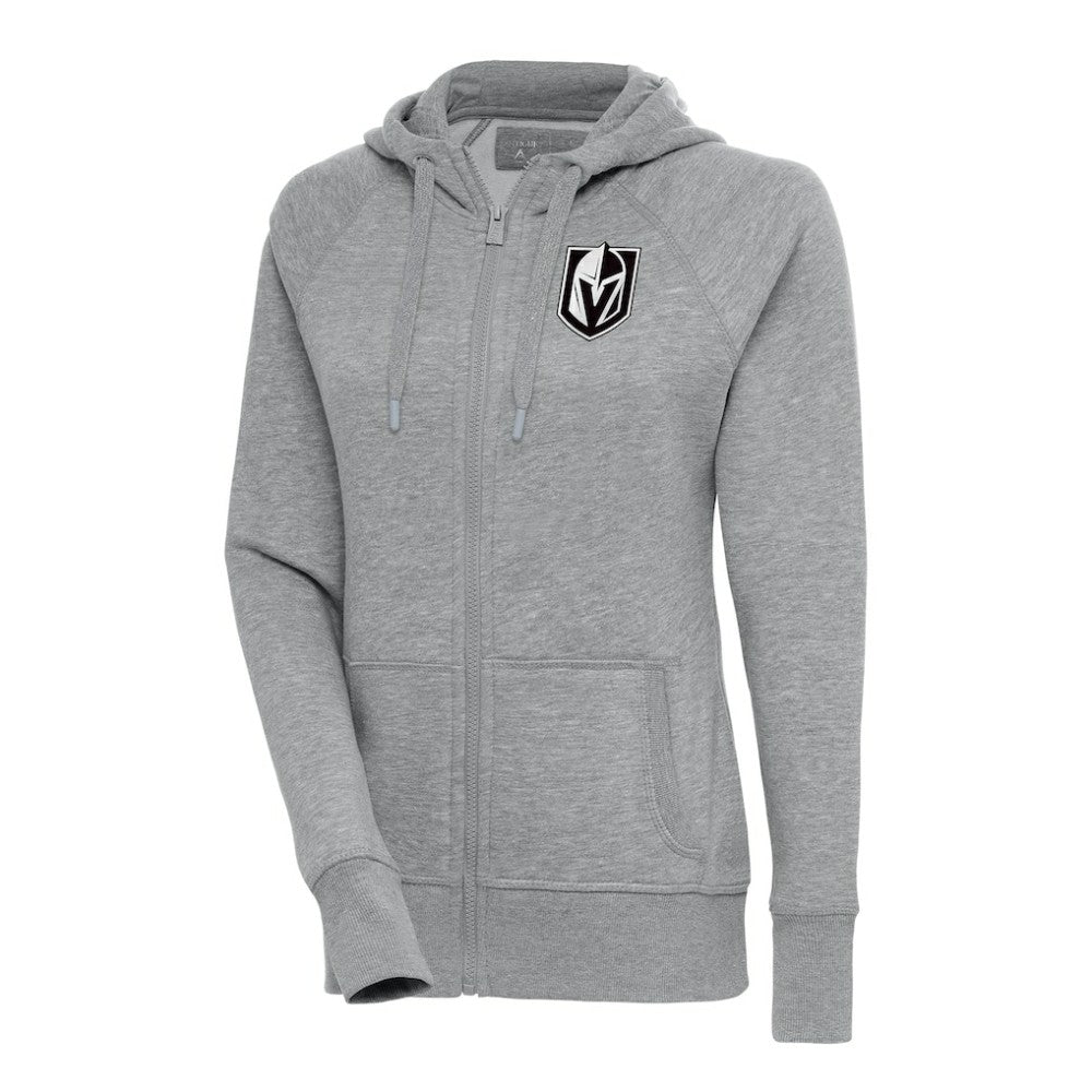 NHL Heather Gray Vegas Golden Knights Antigua Women's Metallic Logo Victory Full-Zip Hoodie