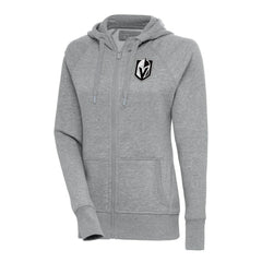 NHL Heather Gray Vegas Golden Knights Antigua Women's Metallic Logo Victory Full-Zip Hoodie