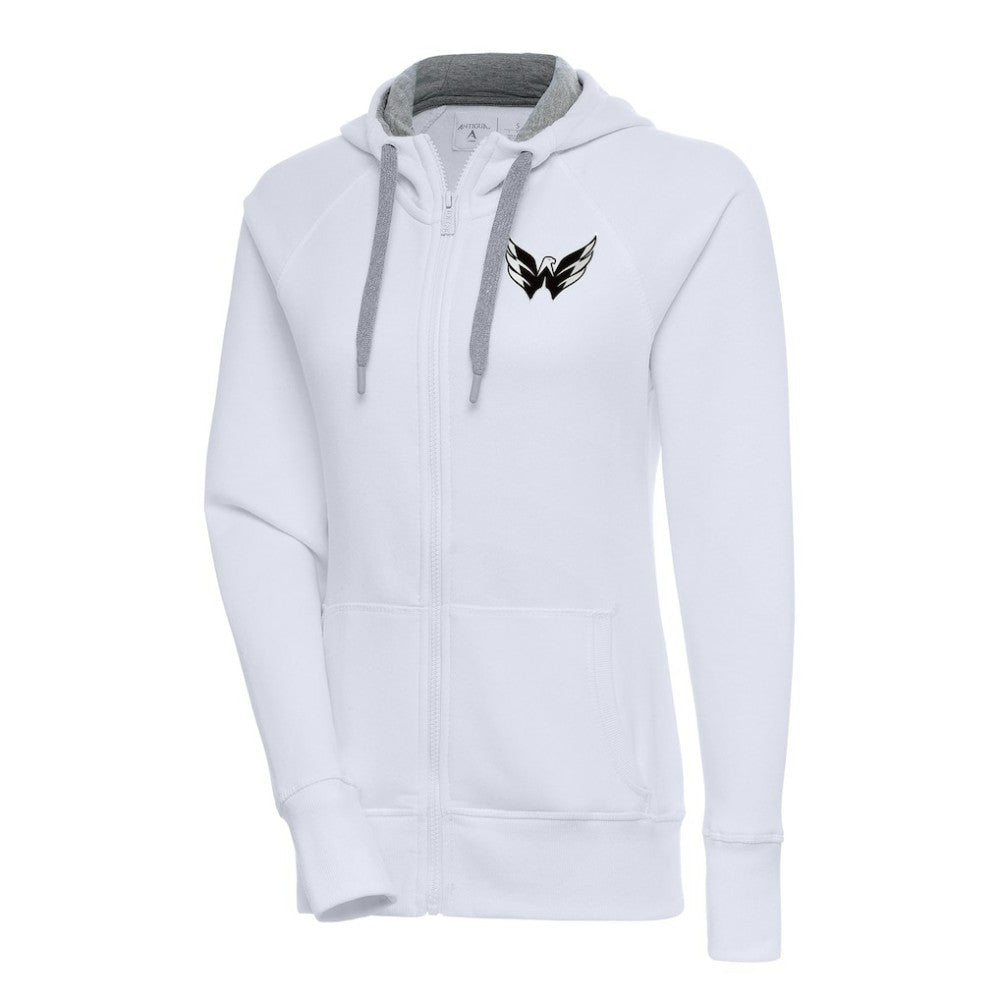 NHL White Washington Capitals Antigua Women's Metallic Logo Victory Full-Zip Hoodie