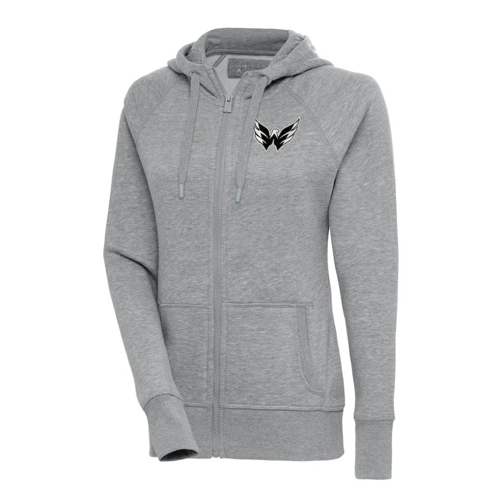 NHL Heather Gray Washington Capitals Antigua Women's Metallic Logo Victory Full-Zip Hoodie