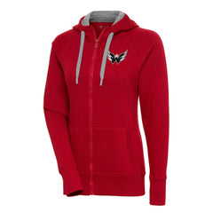 NHL Red Washington Capitals Antigua Women's Metallic Logo Victory Full-Zip Hoodie