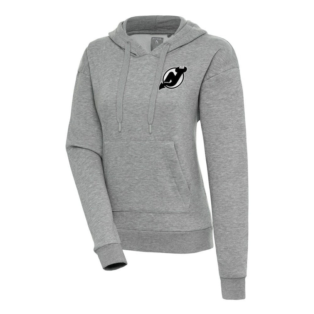 NHL Heather Gray New Jersey Devils Antigua Women's Metallic Logo Victory Pullover Hoodie