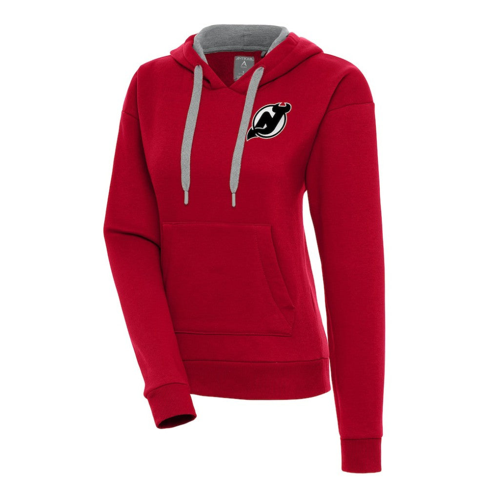 NHL Red New Jersey Devils Antigua Women's Metallic Logo Victory Pullover Hoodie