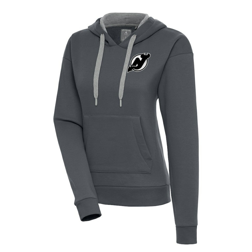NHL Charcoal New Jersey Devils Antigua Women's Metallic Logo Victory Pullover Hoodie