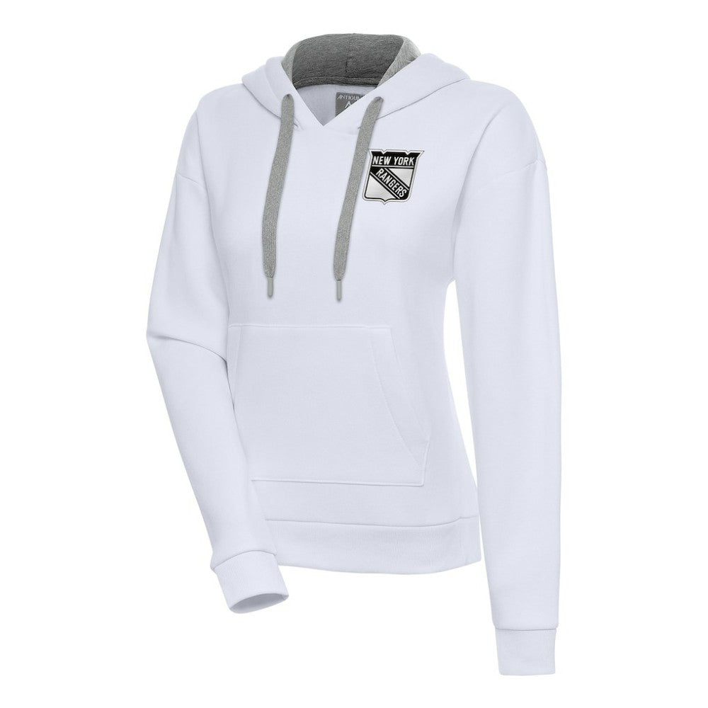 NHL White New York Rangers Antigua Women's Metallic Logo Victory Pullover Hoodie