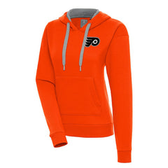 NHL Orange Philadelphia Flyers Antigua Women's Metallic Logo Victory Pullover Hoodie
