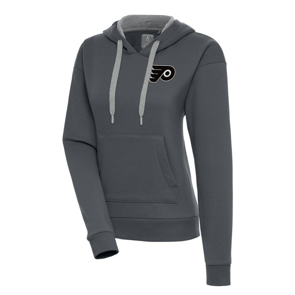 NHL Charcoal Philadelphia Flyers Antigua Women's Metallic Logo Victory Pullover Hoodie