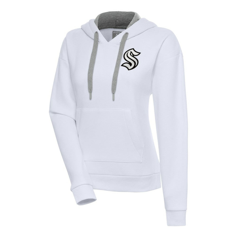 NHL White Seattle Kraken Antigua Women's Metallic Logo Victory Pullover Hoodie