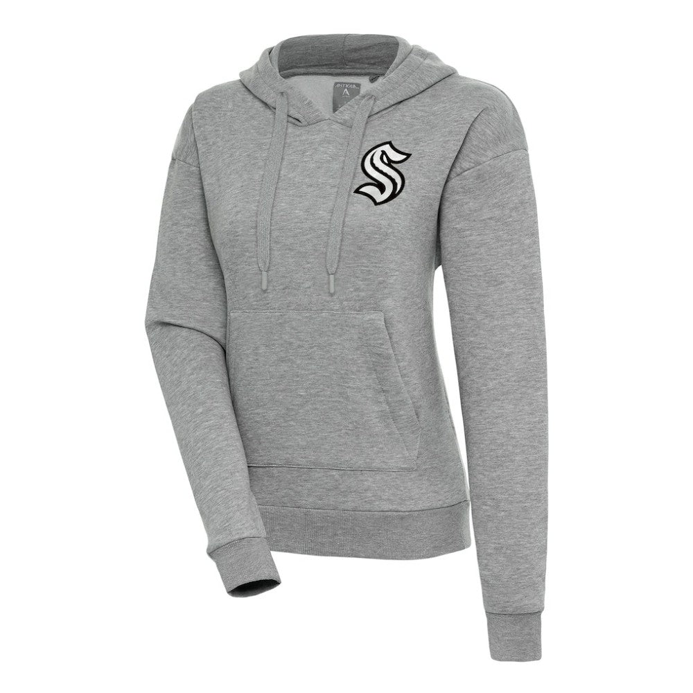 NHL Heather Gray Seattle Kraken Antigua Women's Metallic Logo Victory Pullover Hoodie