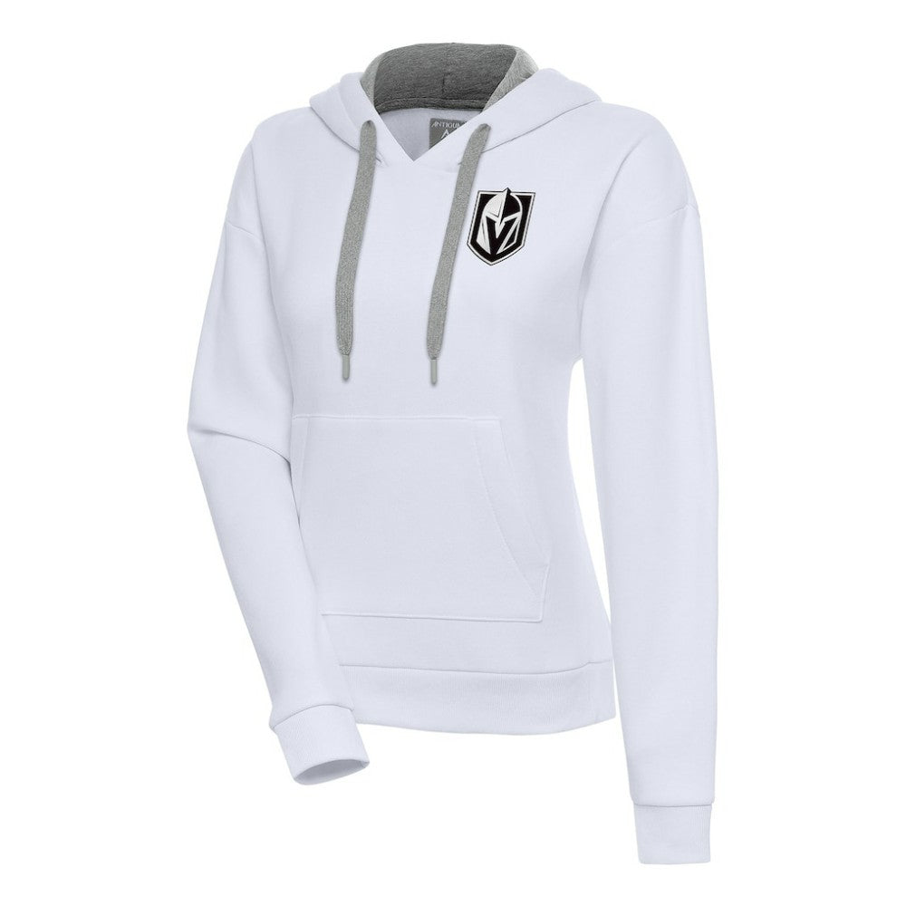 NHL White Vegas Golden Knights Antigua Women's Metallic Logo Victory Pullover Hoodie