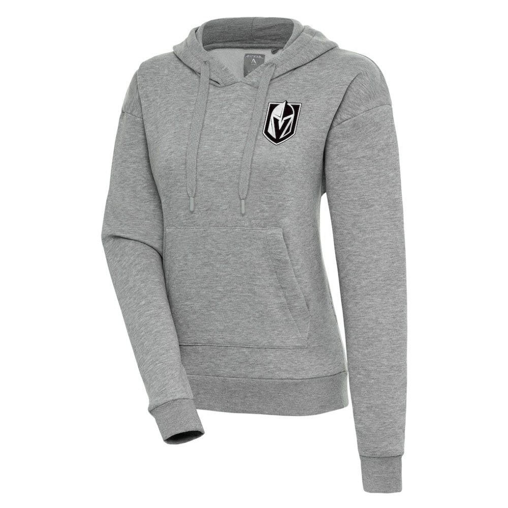 NHL Heather Gray Vegas Golden Knights Antigua Women's Metallic Logo Victory Pullover Hoodie