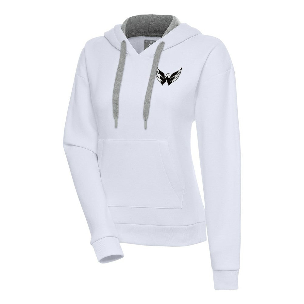 NHL White Washington Capitals Antigua Women's Metallic Logo Victory Pullover Hoodie