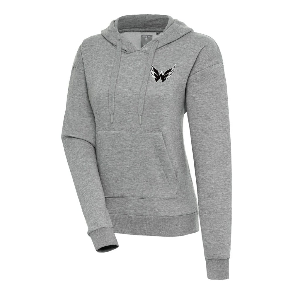 NHL Heather Gray Washington Capitals Antigua Women's Metallic Logo Victory Pullover Hoodie