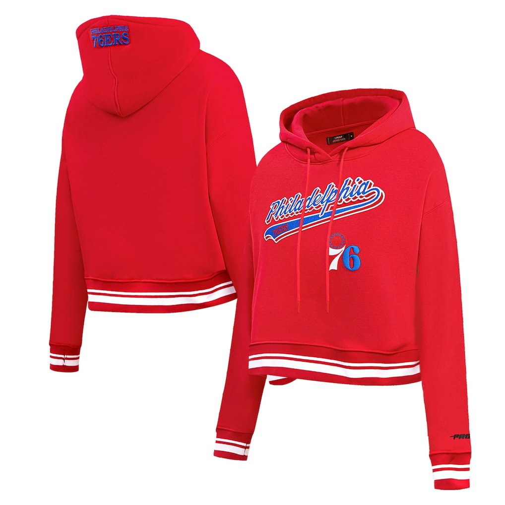 NBA Philadelphia 76ers Pro Standard Women's Script Tail Cropped Pullover Hoodie