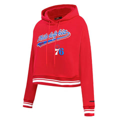 NBA Philadelphia 76ers Pro Standard Women's Script Tail Cropped Pullover Hoodie