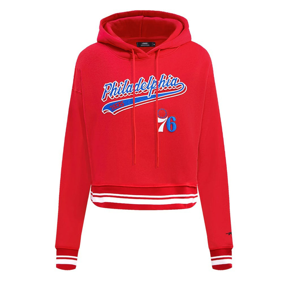 NBA Philadelphia 76ers Pro Standard Women's Script Tail Cropped Pullover Hoodie