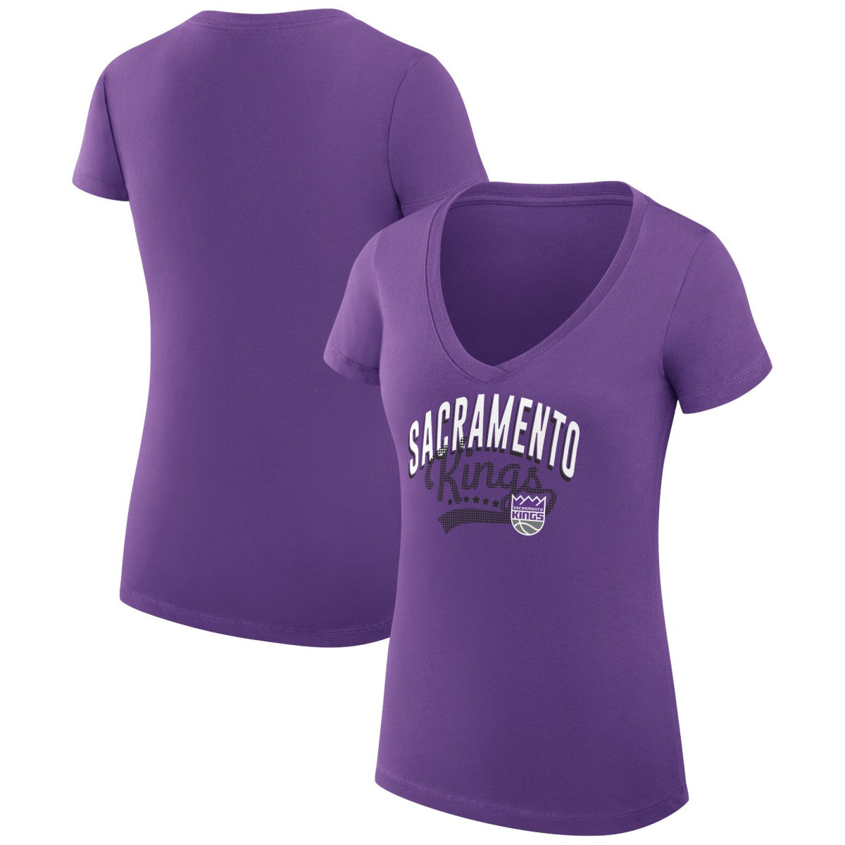 NBA Sacramento Kings G-III 4Her by Carl Banks Women's Super-Slim Fit Lightweight Filigree Logo V-Neck T-Shirt