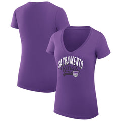 NBA Sacramento Kings G-III 4Her by Carl Banks Women's Super-Slim Fit Lightweight Filigree Logo V-Neck T-Shirt