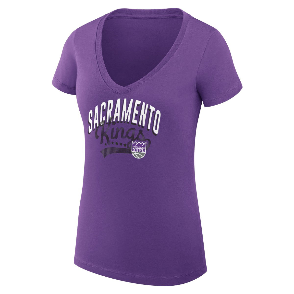 NBA Sacramento Kings G-III 4Her by Carl Banks Women's Super-Slim Fit Lightweight Filigree Logo V-Neck T-Shirt