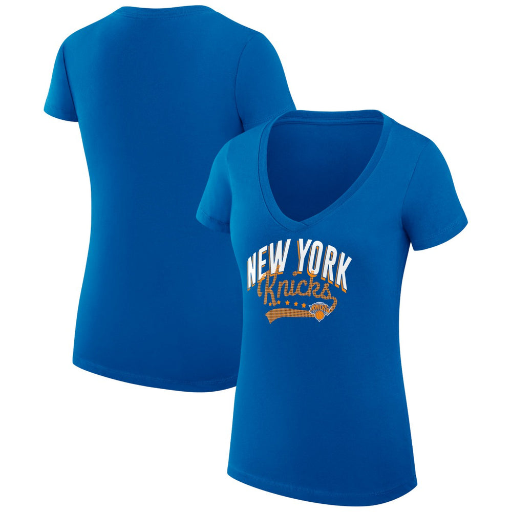 NBA New York Knicks G-III 4Her by Carl Banks Women's Super-Slim Fit Lightweight Filigree Logo V-Neck T-Shirt