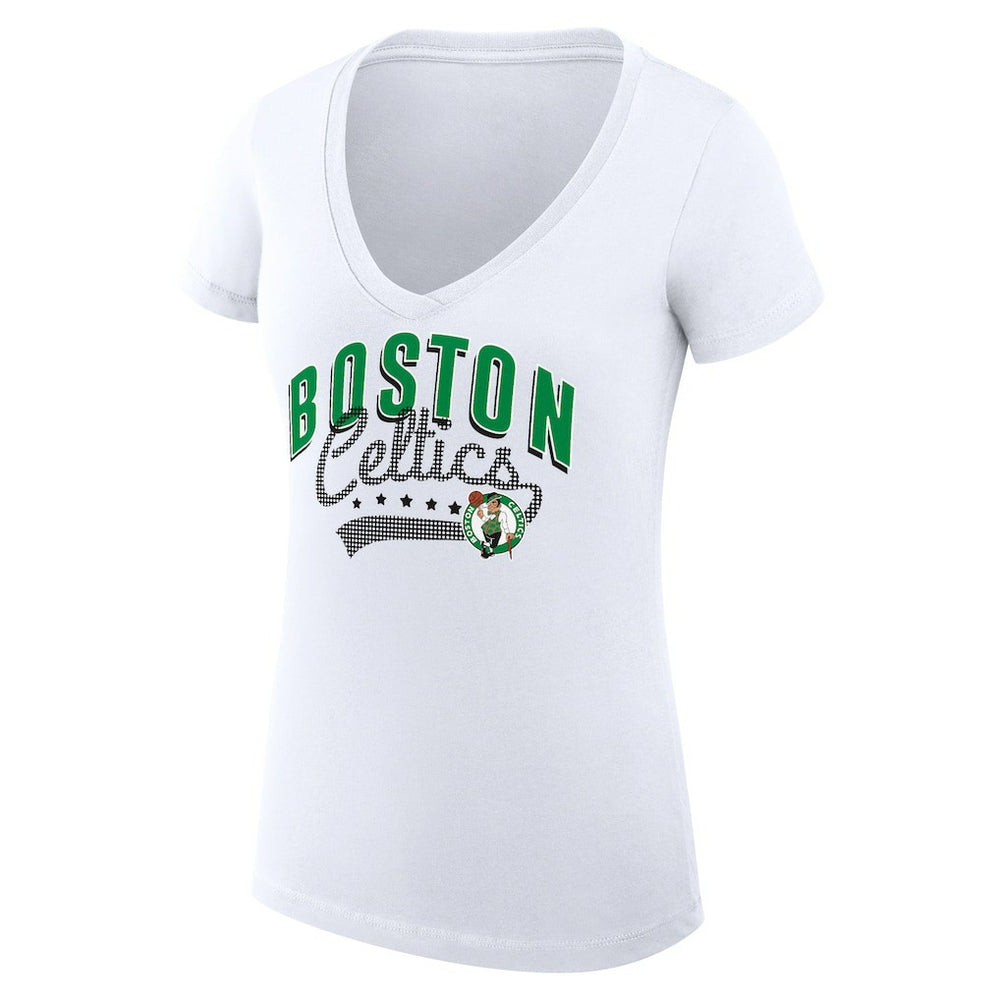 NBA Boston Celtics G-III 4Her by Carl Banks Women's Super-Slim Fit Lightweight Filigree Logo V-Neck T-Shirt
