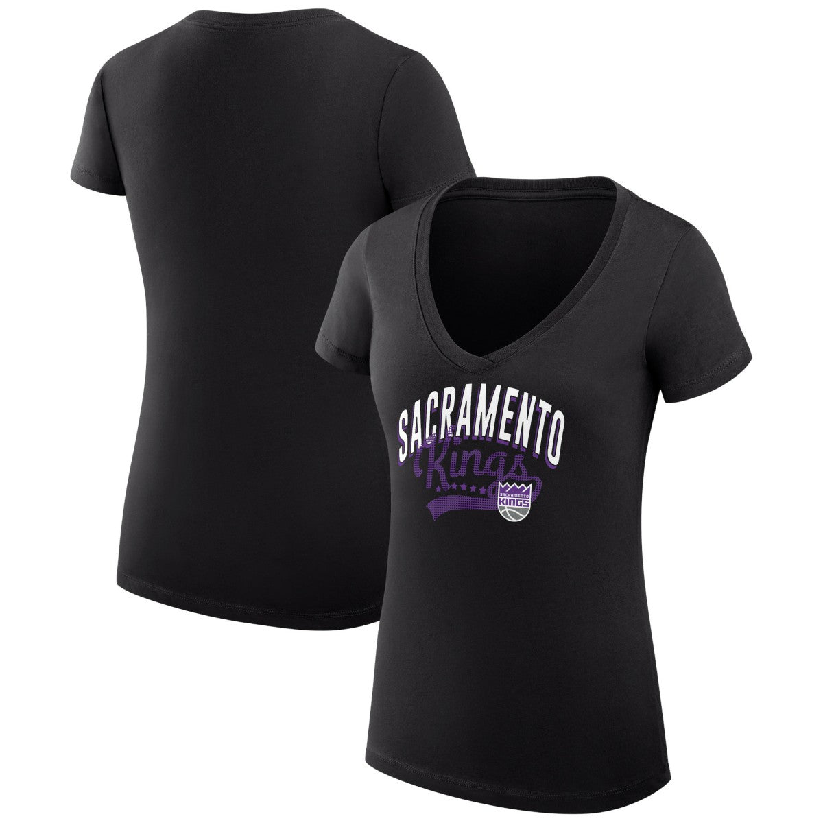 NBA Sacramento Kings G-III 4Her by Carl Banks Women's Super-Slim Fit Lightweight Filigree Logo V-Neck T-Shirt