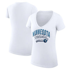 NBA Minnesota Timberwolves G-III 4Her by Carl Banks Women's Super-Slim Fit Lightweight Filigree Logo V-Neck T-Shirt - White cheap