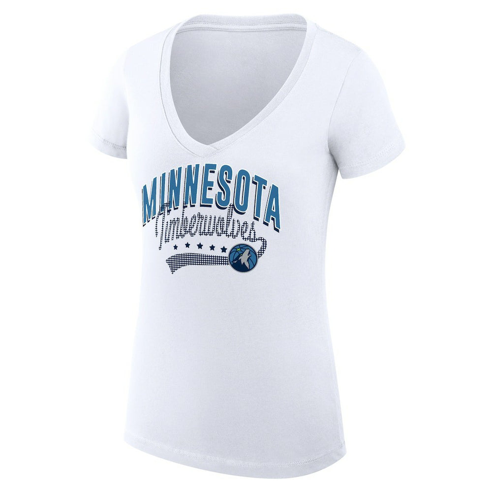 NBA Minnesota Timberwolves G-III 4Her by Carl Banks Women's Super-Slim Fit Lightweight Filigree Logo V-Neck T-Shirt - White cheap