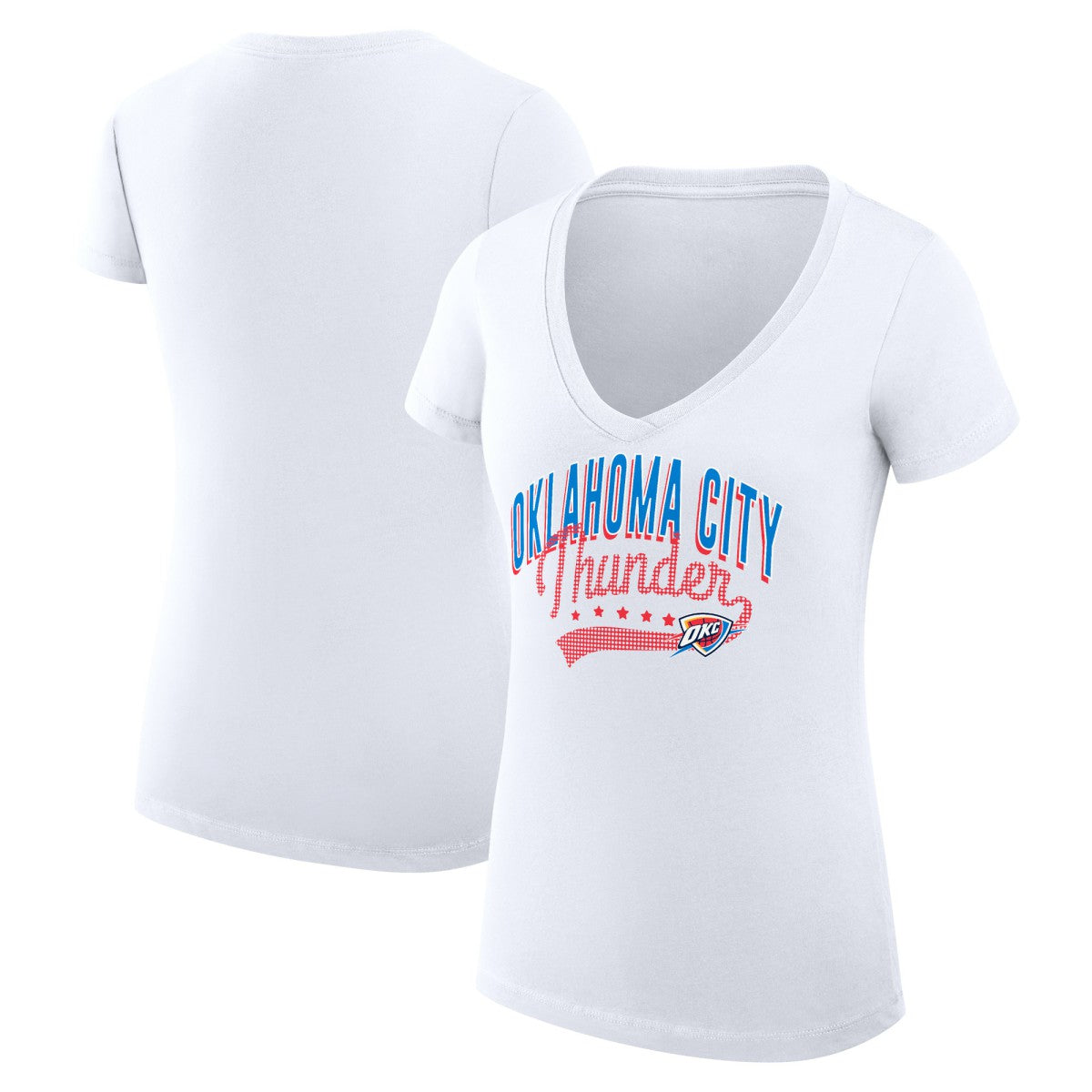 NBA Oklahoma City Thunder G-III 4Her by Carl Banks Women's Super-Slim Fit Lightweight Filigree Logo V-Neck T-Shirt - White sale