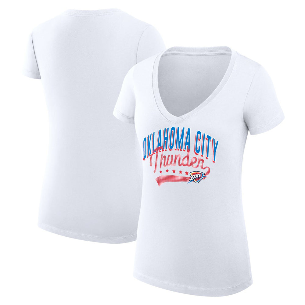 NBA Oklahoma City Thunder G-III 4Her by Carl Banks Women's Super-Slim Fit Lightweight Filigree Logo V-Neck T-Shirt - White sale
