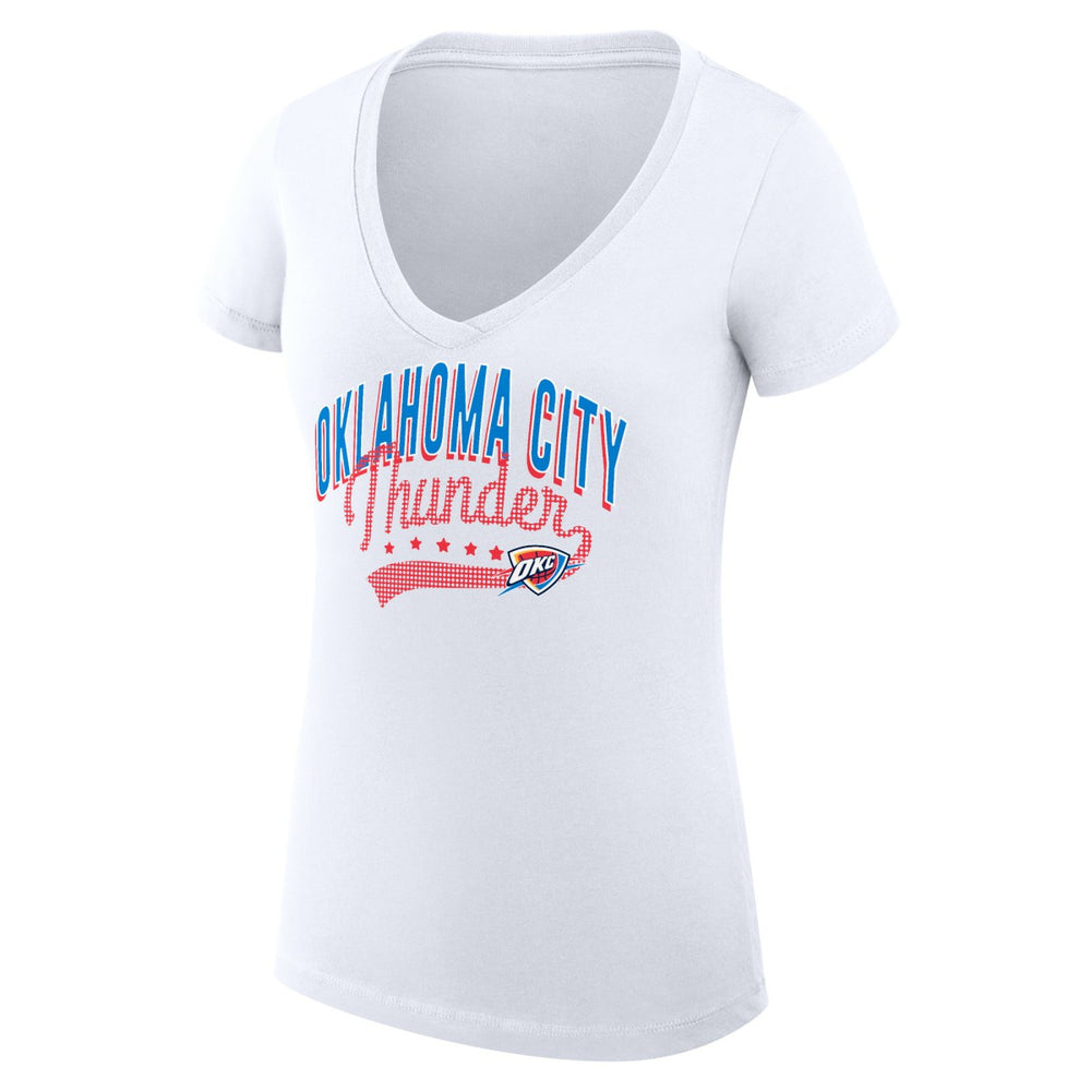 NBA Oklahoma City Thunder G-III 4Her by Carl Banks Women's Super-Slim Fit Lightweight Filigree Logo V-Neck T-Shirt - White sale