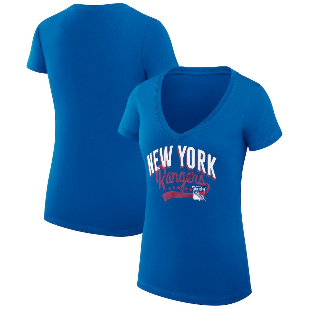 NHL  New York Rangers G-III 4Her by Carl Banks Women's Super-Slim Fit Lightweight Filigree Logo V-Neck T-Shirt – Blue