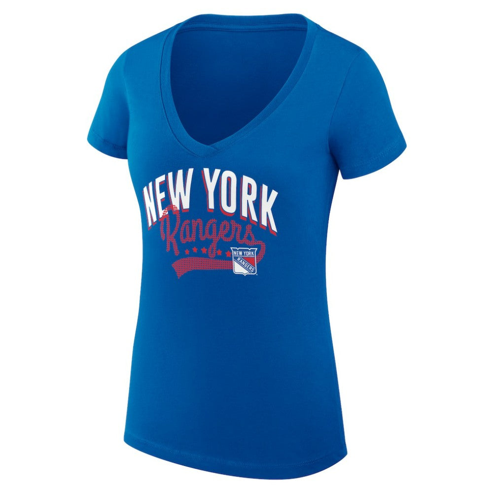 NHL  New York Rangers G-III 4Her by Carl Banks Women's Super-Slim Fit Lightweight Filigree Logo V-Neck T-Shirt – Blue