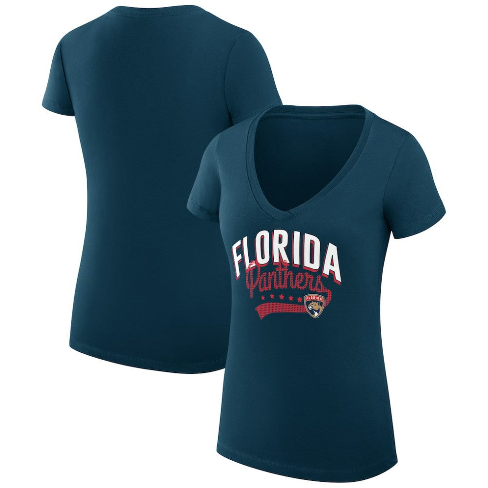 NHL  Florida Panthers G-III 4Her by Carl Banks Women's Super-Slim Fit Lightweight Filigree Logo V-Neck T-Shirt – Navy