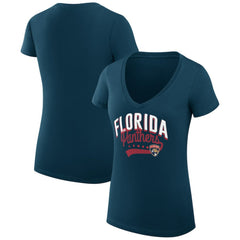 NHL  Florida Panthers G-III 4Her by Carl Banks Women's Super-Slim Fit Lightweight Filigree Logo V-Neck T-Shirt – Navy