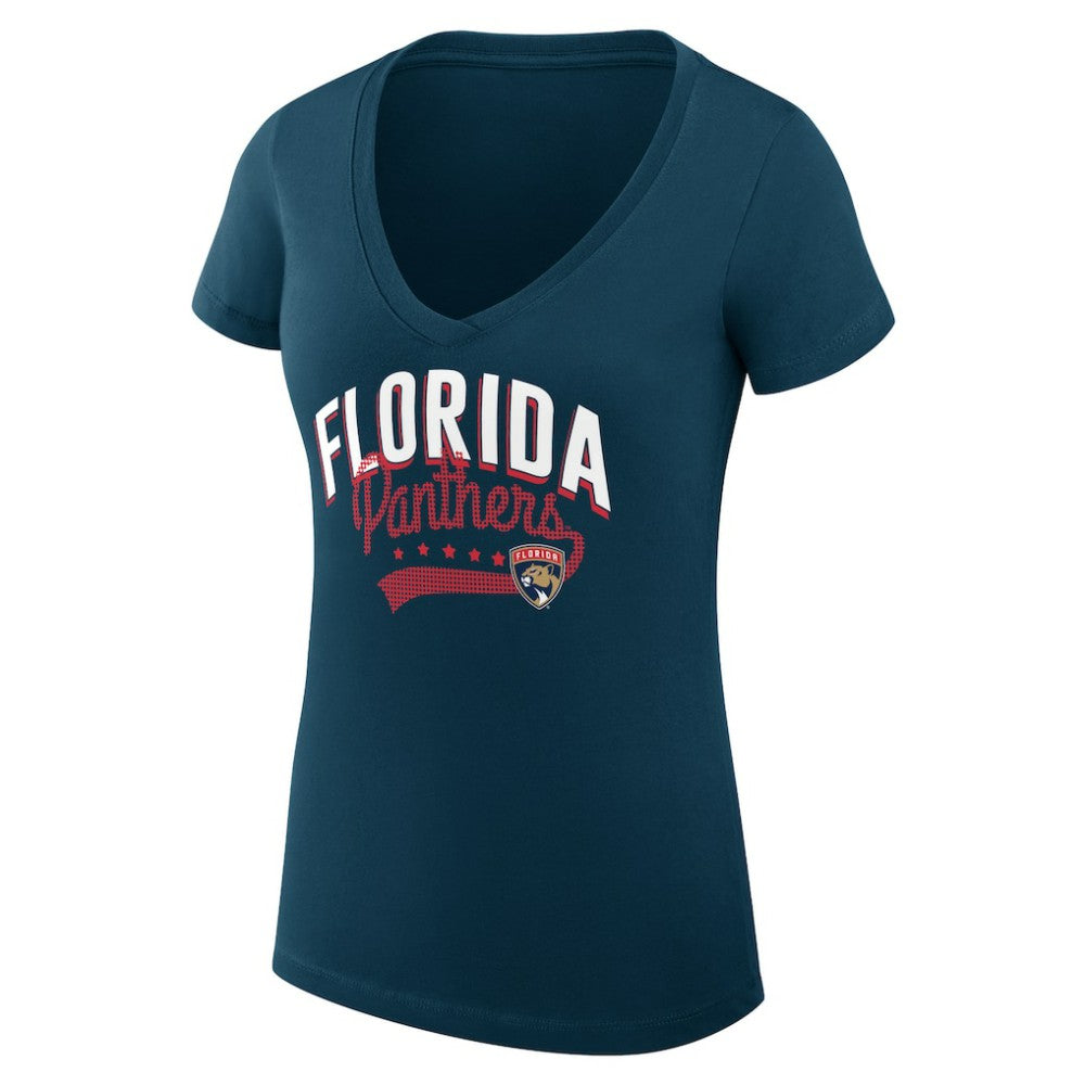 NHL  Florida Panthers G-III 4Her by Carl Banks Women's Super-Slim Fit Lightweight Filigree Logo V-Neck T-Shirt – Navy